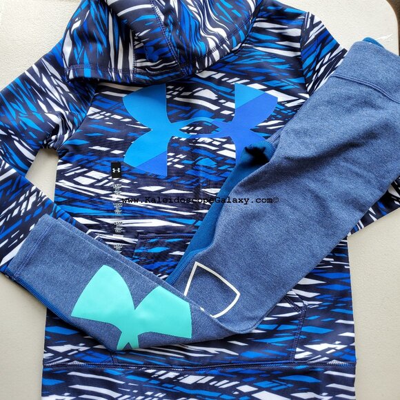 Under Armour Girls Extra Small Leggings w/ Small Hoodie Sweatshirt Blue NEW